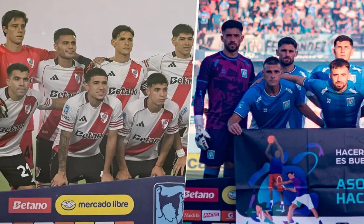 Jugadores de River Plate y Estudiantes en la presentación