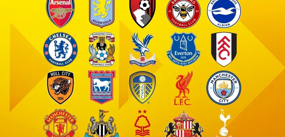 Logos de varios clubes de fútbol en un fondo amarillo