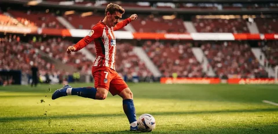 Jugador de Atlético de Madrid chutando el balón