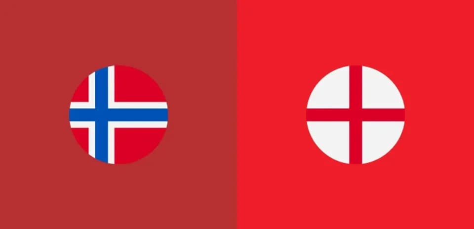 Banderas de Noruega y Inglaterra en fondo rojo