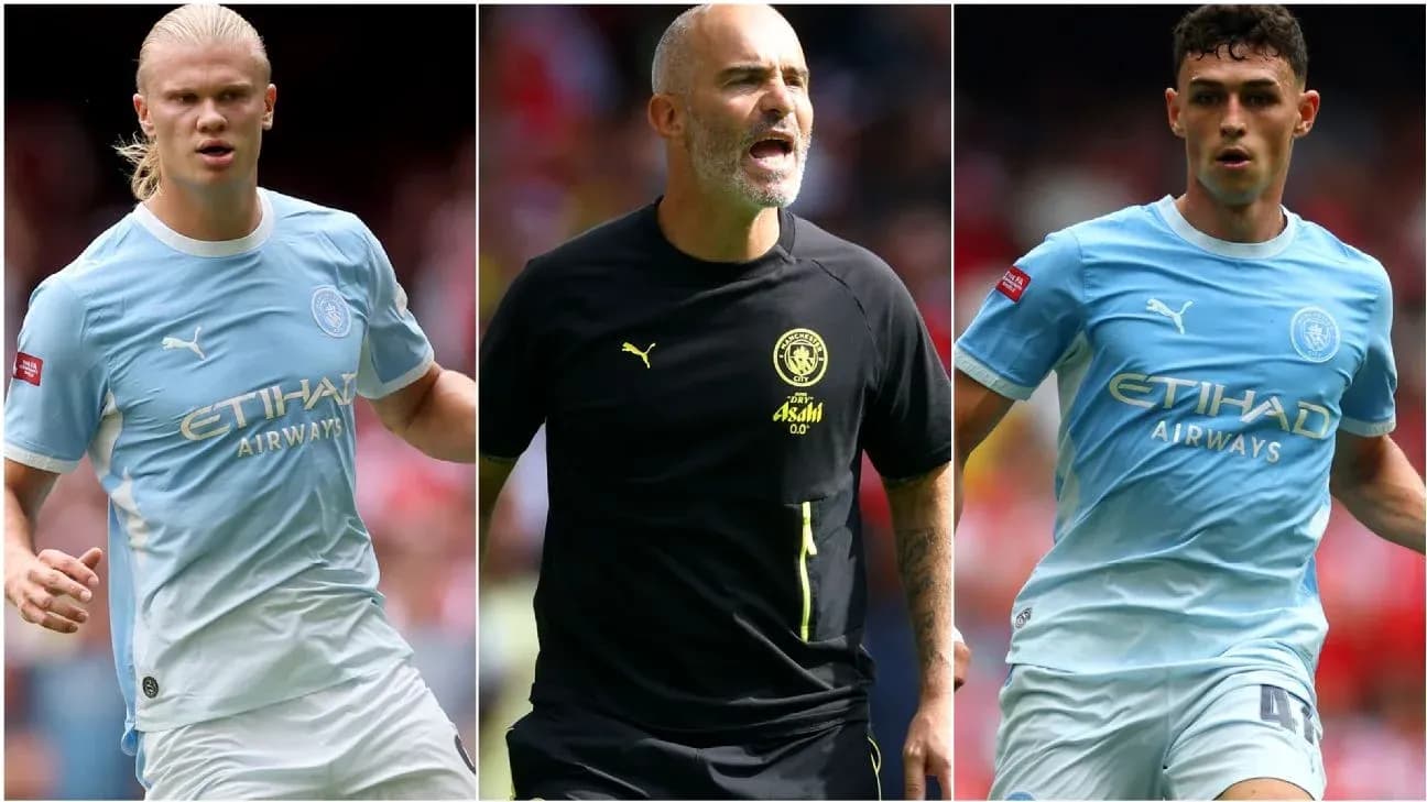 Jugadores y entrenador de Manchester City en acción