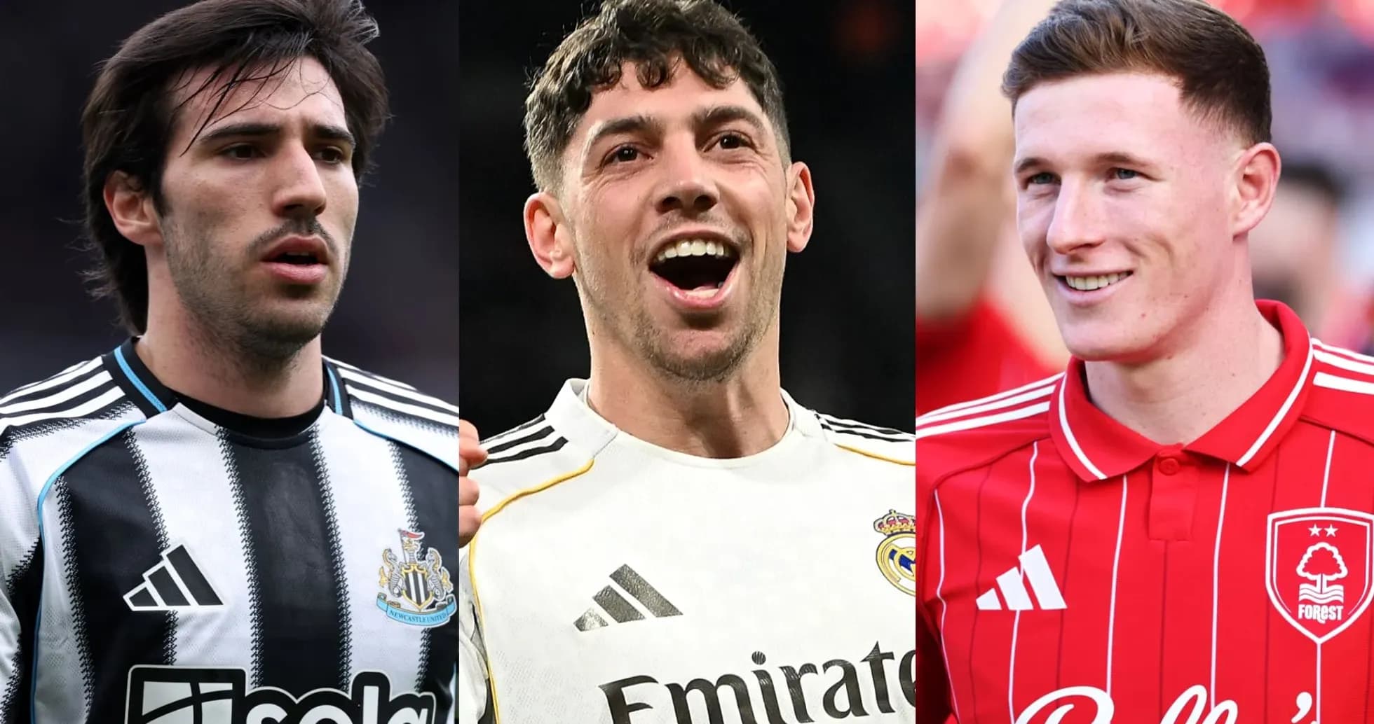 Tres jugadores de fútbol en diferentes camisetas