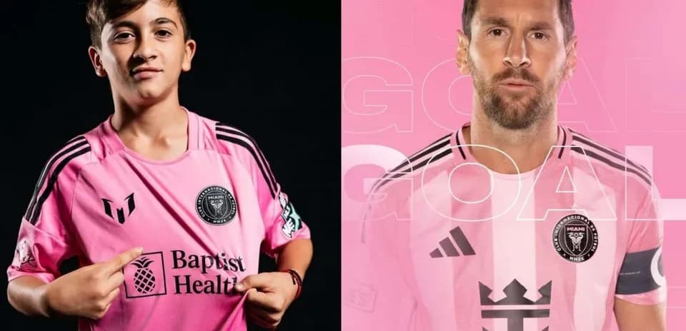 Joven y Messi en camisetas de Inter Miami