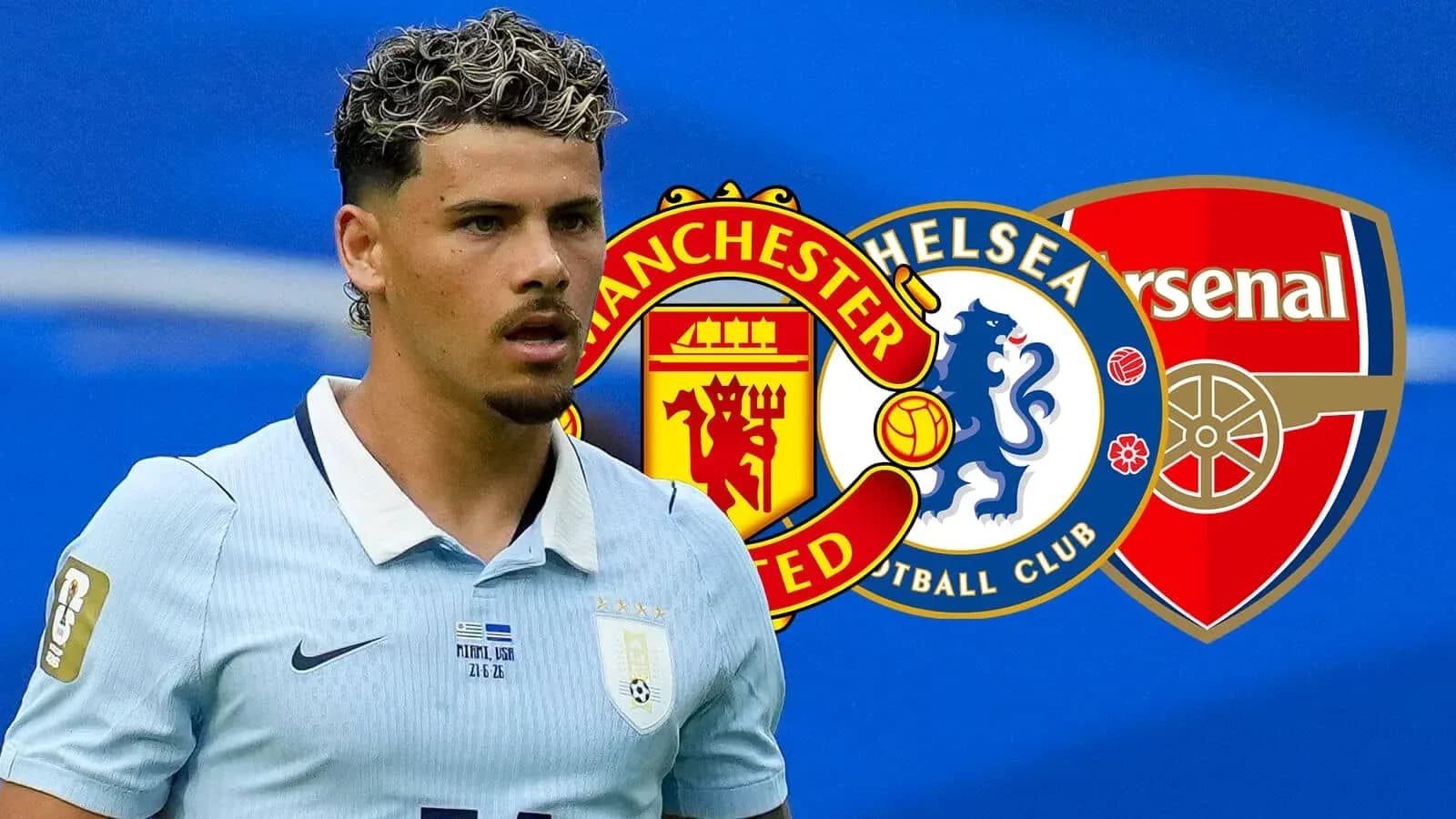 Jugador uruguayo con logos de clubes de fútbol