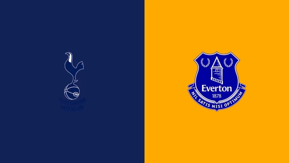 Logos de Tottenham Hotspur y Everton en fondo dividido