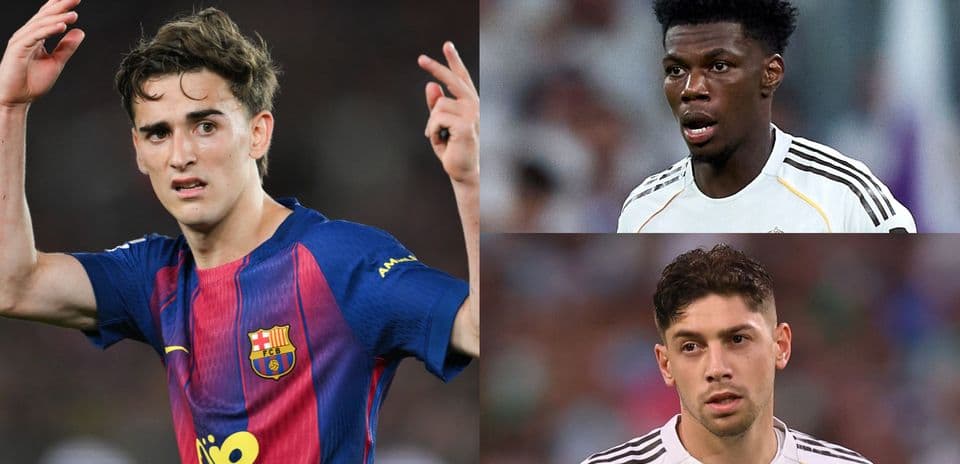 Jugadores de Barcelona y Real Madrid en partido