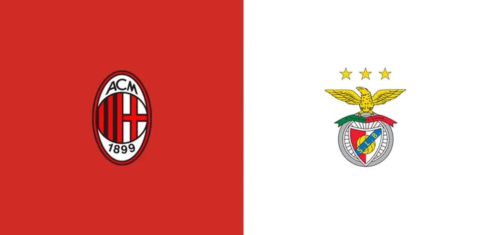 Logos de AC Milan y Benfica en fondo rojo y blanco