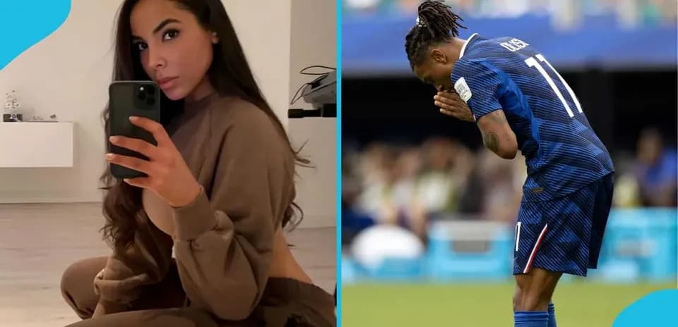 Mujer tomando selfie y jugador en partido de fútbol