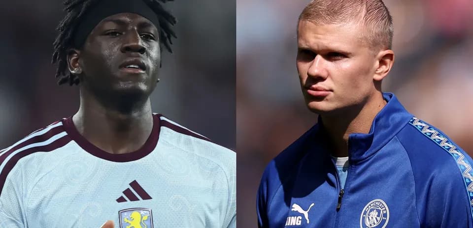 Jugadores de Aston Villa y Manchester City en uniforme