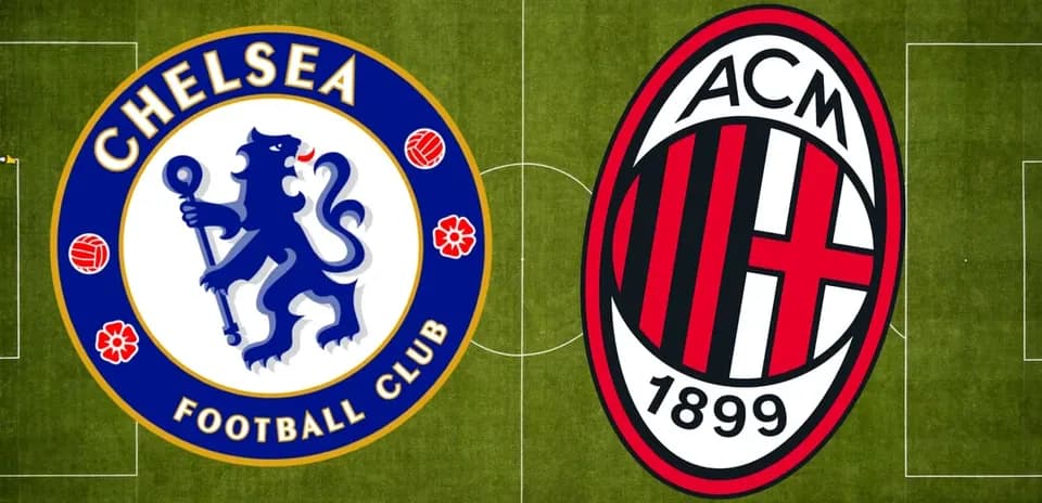 Logos de Chelsea y AC Milan en el campo