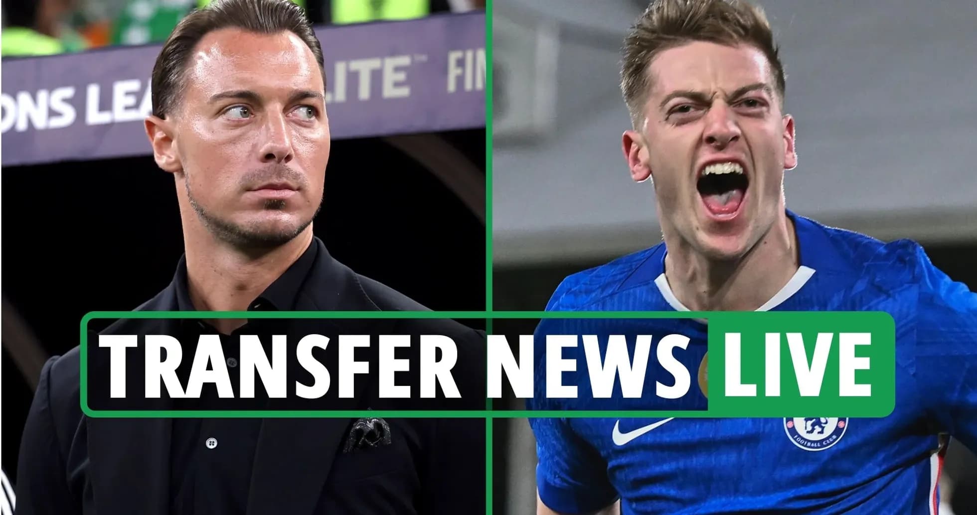 Entrenador y jugador celebrando en noticias de transferencias