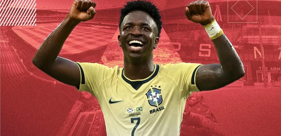 Jugador de Brasil celebrando con los brazos levantados