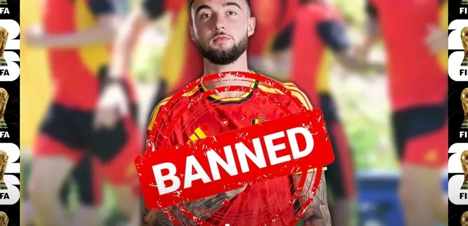 Jugador con camiseta de España marcado como prohibido