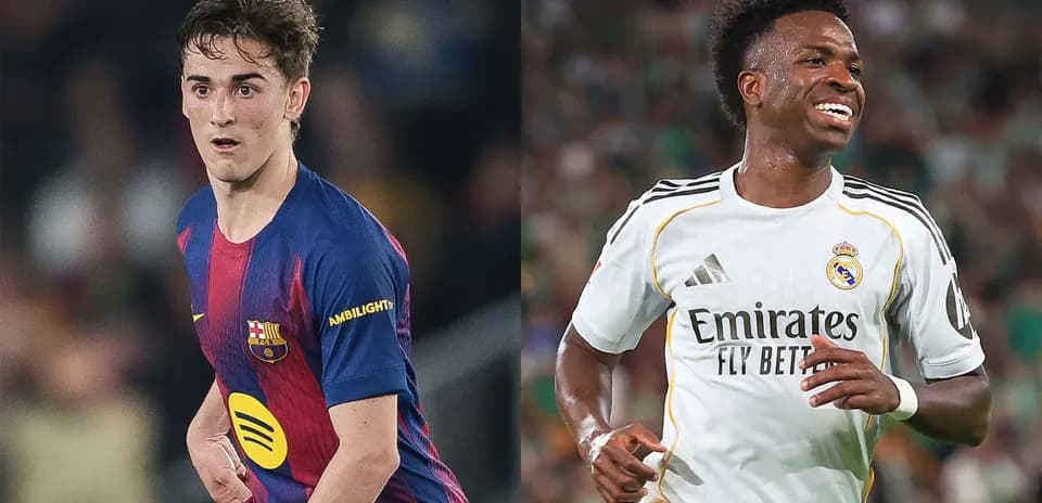 Jugadores de Barcelona y Real Madrid durante partido