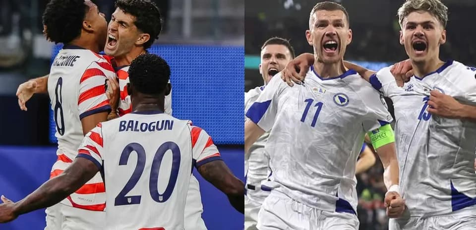 Jugadores celebrando durante el partido USA vs Bosnia