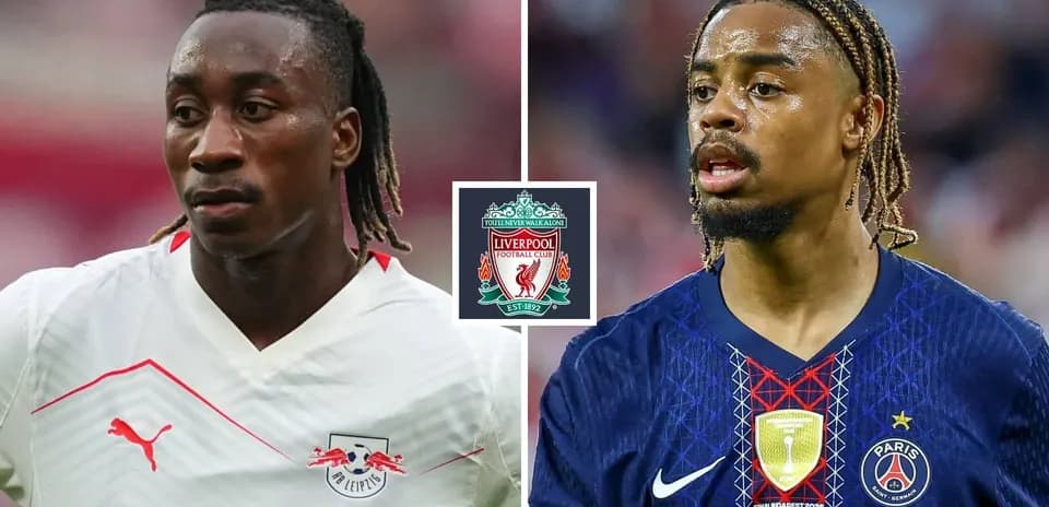 Dos jugadores de fútbol con camisetas de Leipzig y PSG