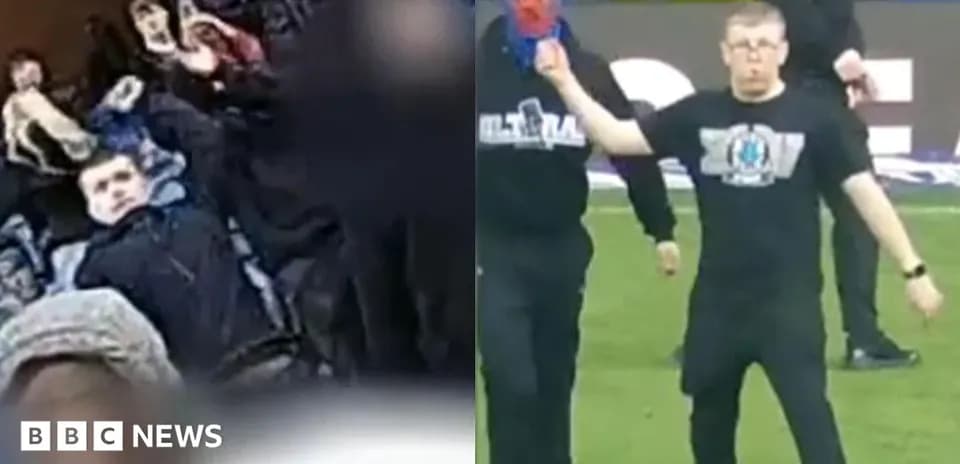 A fan celebrating and another on the pitch
