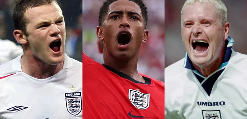 Tres jugadores de Inglaterra gritando en diferentes partidos