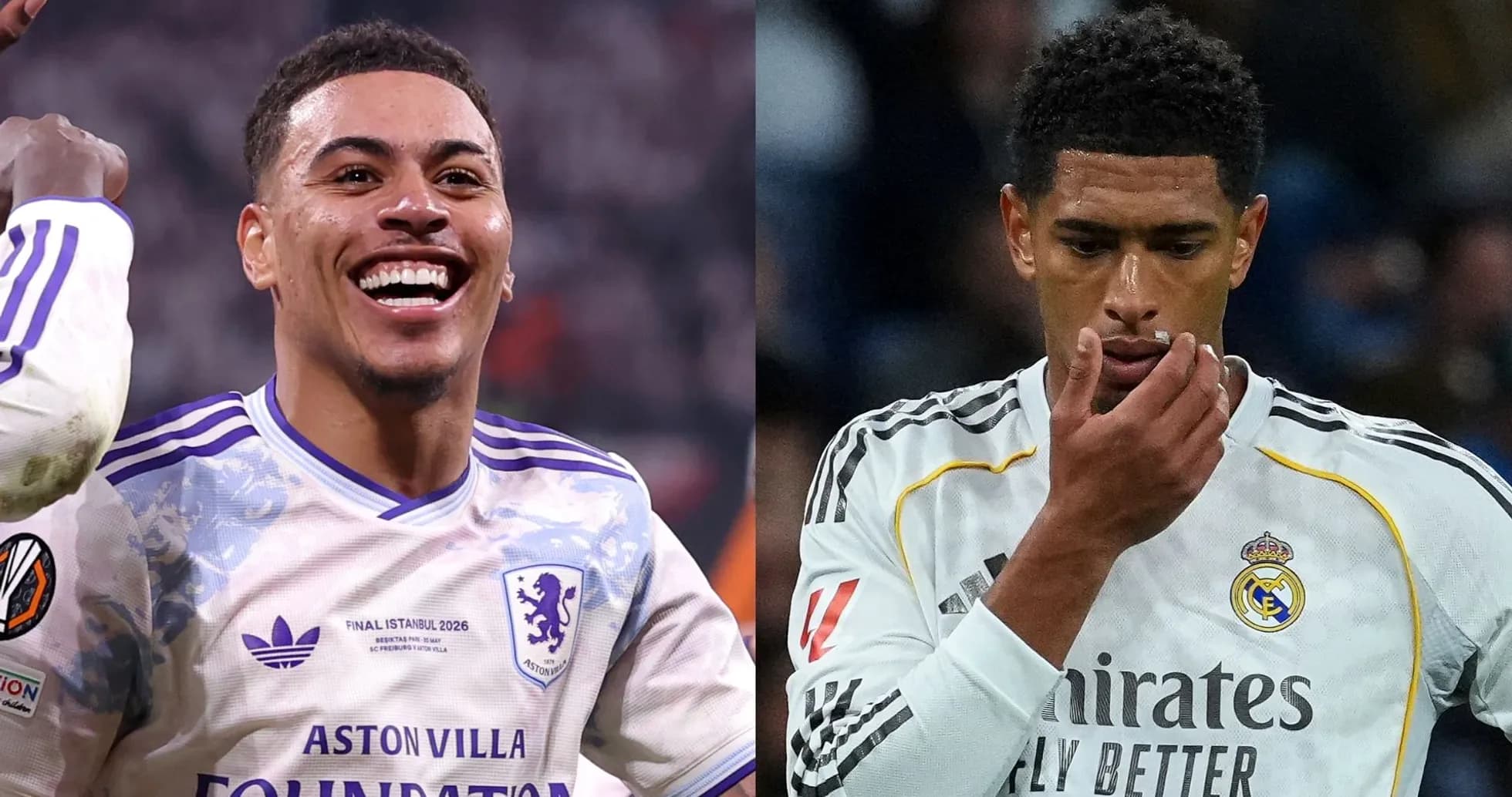 Jugadores de Aston Villa y Real Madrid en el campo