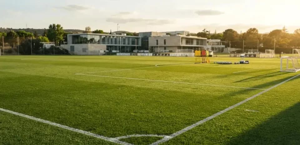 Campo de fútbol con material de entrenamiento preparado