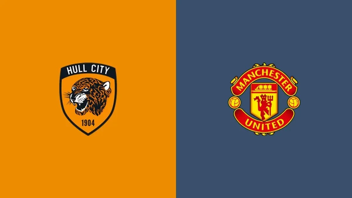Logos de Hull City y Manchester United en fondo dividido