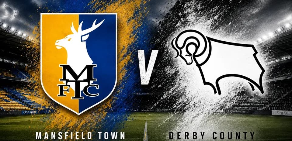 Logos de Mansfield Town y Derby County en el estadio