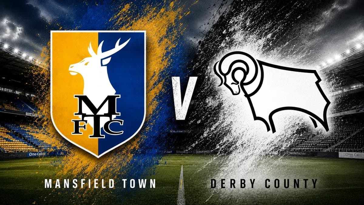 Logos de Mansfield Town y Derby County en el estadio