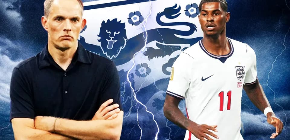 Entrenador y jugador de Inglaterra en fondo tormentoso