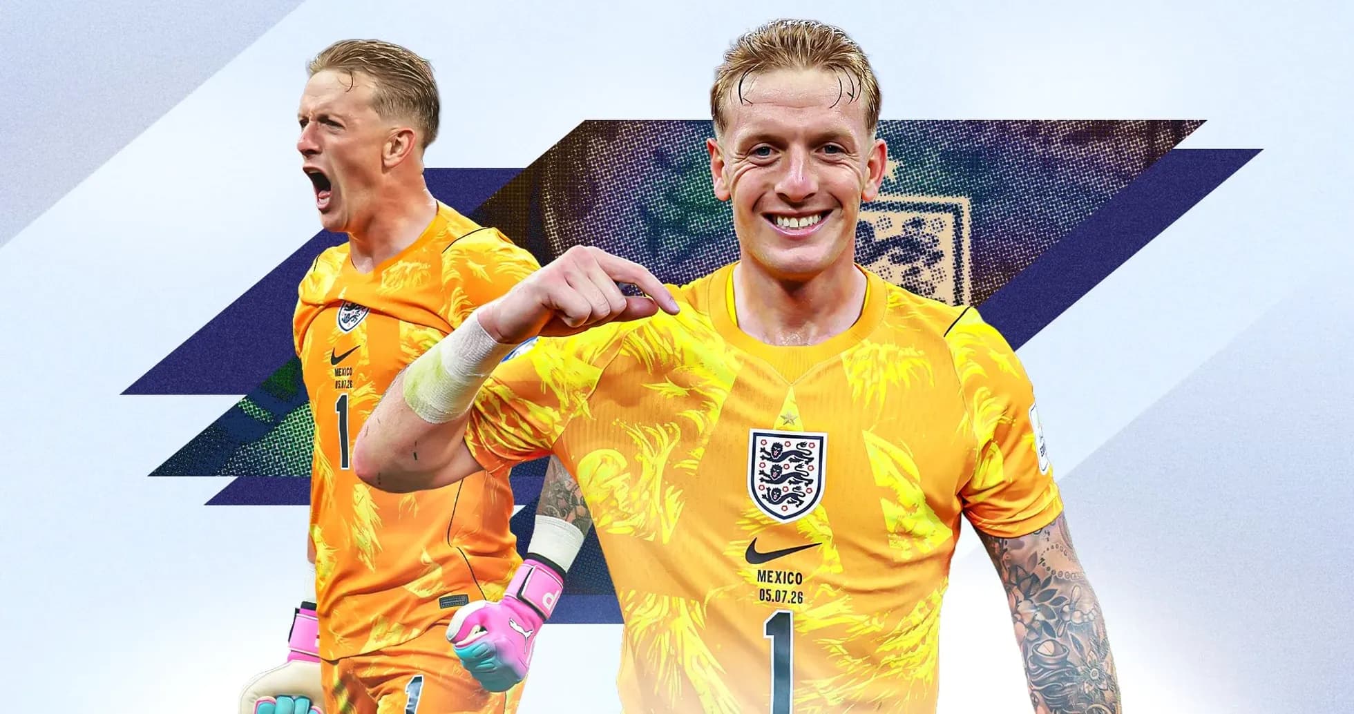 Portero celebrando en uniforme amarillo de Inglaterra