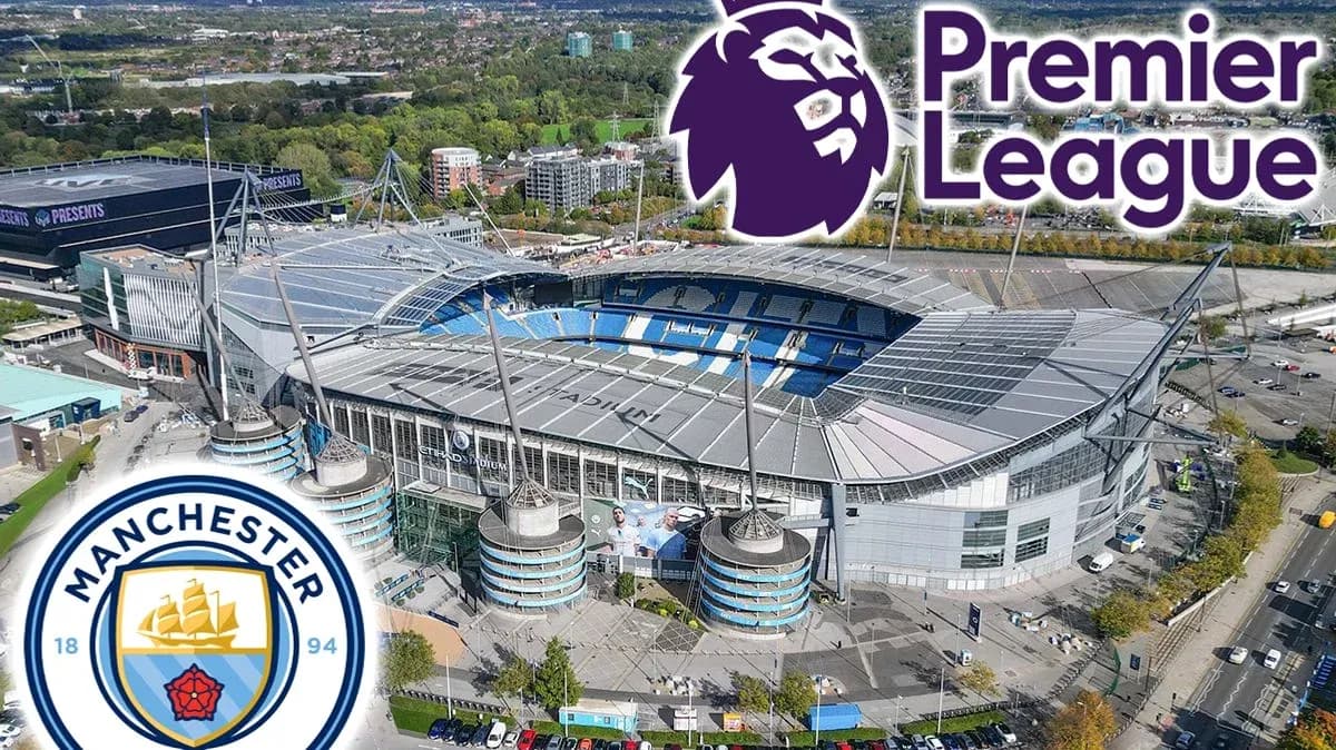 Estadio del Manchester City con logo de Premier League