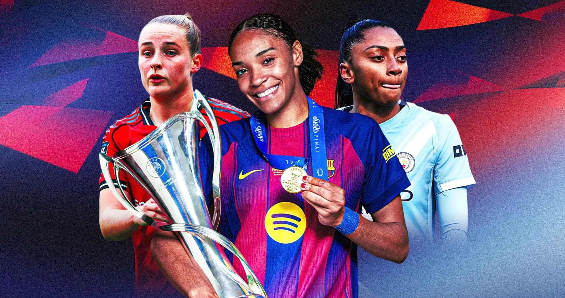 Jugadoras de fútbol con trofeo y medallas