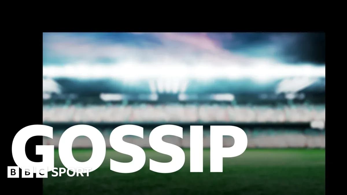 Estadio difuminado con texto 'GOSSIP' en primer plano