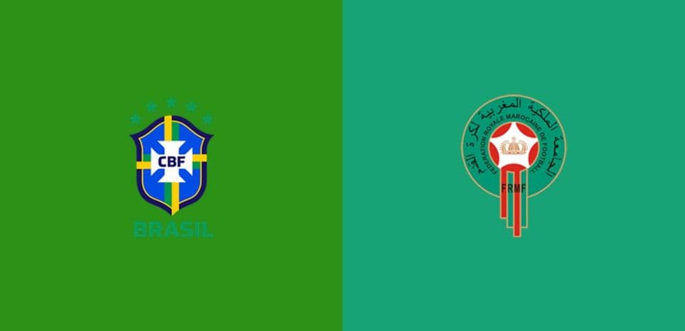 Logos de Brasil y Marruecos en fondo verde