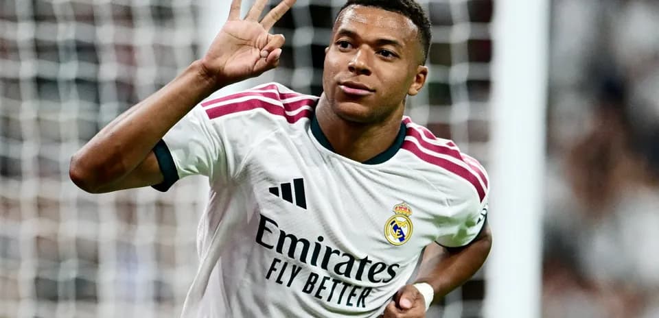 Kylian Mbappé celebrando un gol para Real Madrid