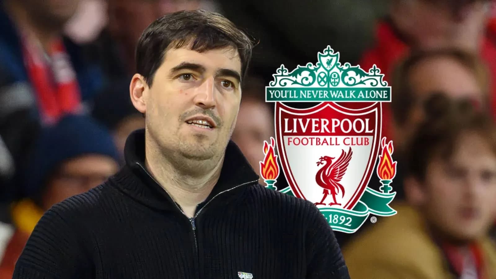 Persona observando un partido con logo de Liverpool Persona observando un partido con logo de Liverpool