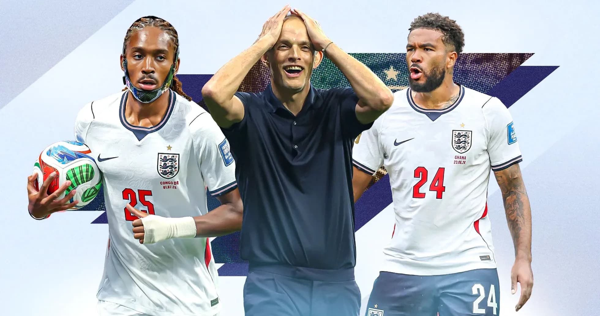 Jugadores de Inglaterra y entrenador en fondo gráfico Jugadores de Inglaterra y entrenador en fondo gráfico