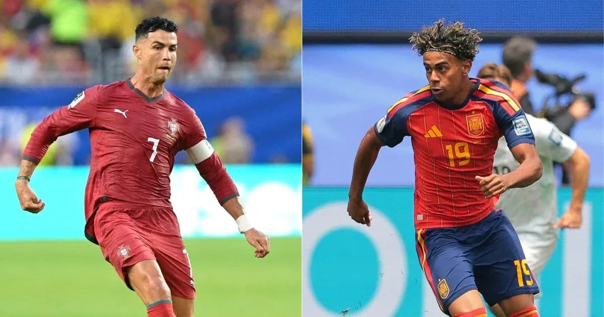 Cristiano Ronaldo y jugador español en acción Cristiano Ronaldo y jugador español en acción