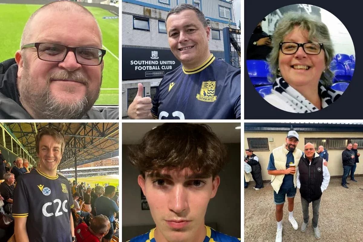 Varios aficionados de Southend United en diferentes situaciones Varios aficionados de Southend United en diferentes situaciones