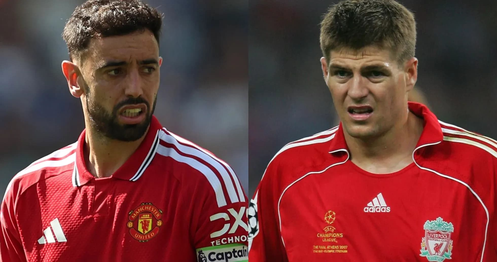 Bruno Fernandes y Steven Gerrard en camisetas de sus equipos Bruno Fernandes y Steven Gerrard en camisetas de sus equipos