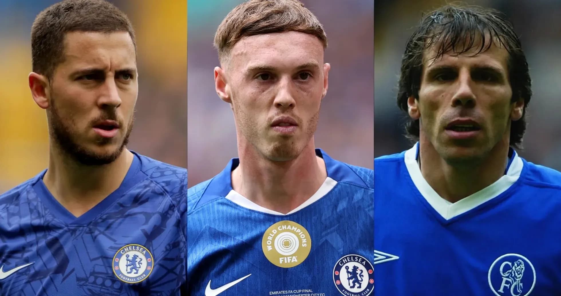 Tres jugadores de Chelsea en uniformes azules Tres jugadores de Chelsea en uniformes azules