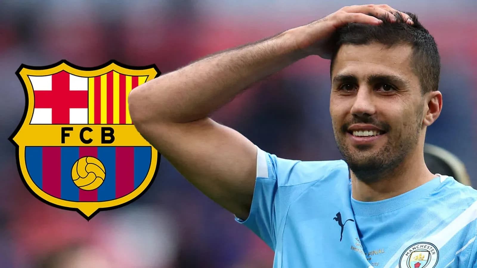 Jugador con camiseta de Manchester City y logo de Barcelona Jugador con camiseta de Manchester City y logo de Barcelona