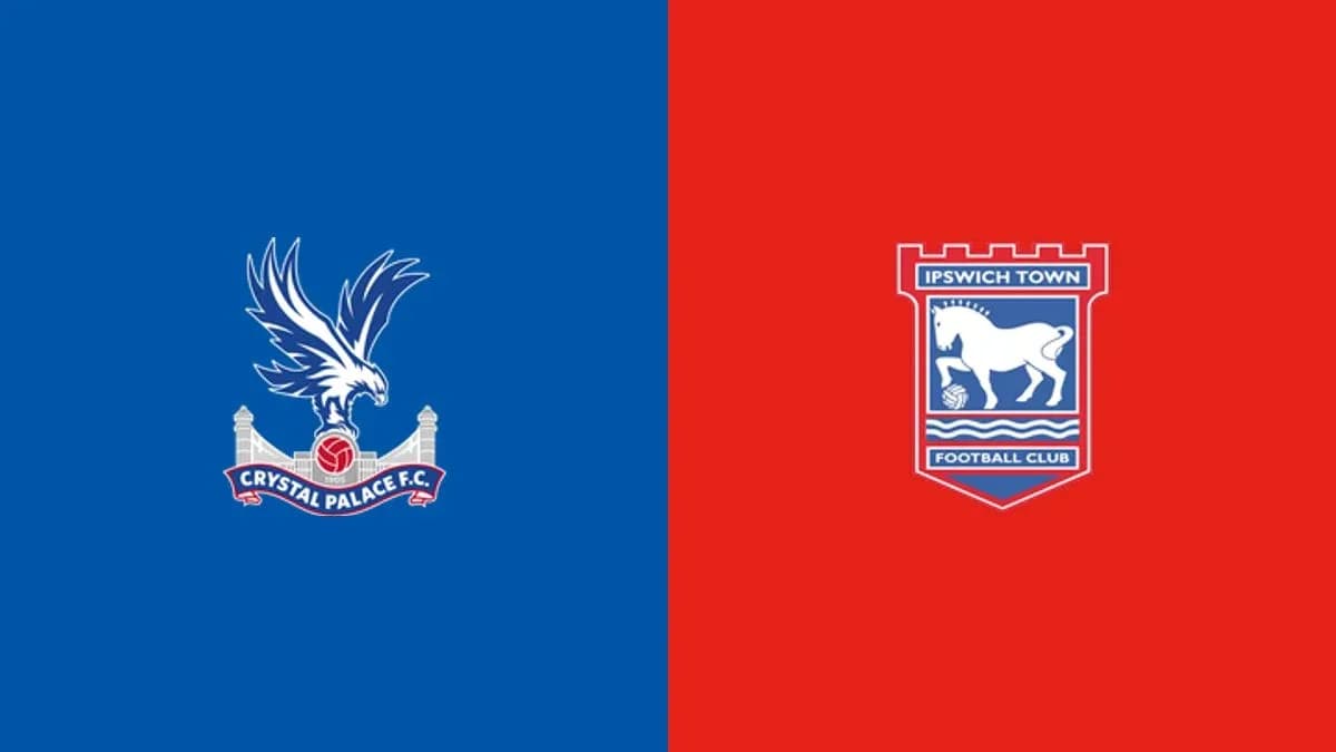 Logos de Crystal Palace e Ipswich Town en fondo colorido Logos de Crystal Palace e Ipswich Town en fondo colorido