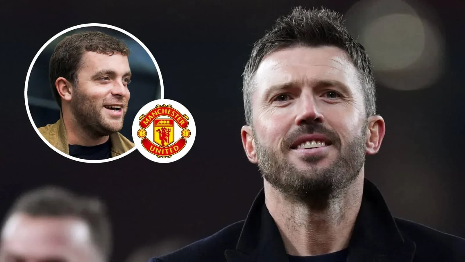 Michael Carrick with Manchester United logo in background Michael Carrick with Manchester United logo in background