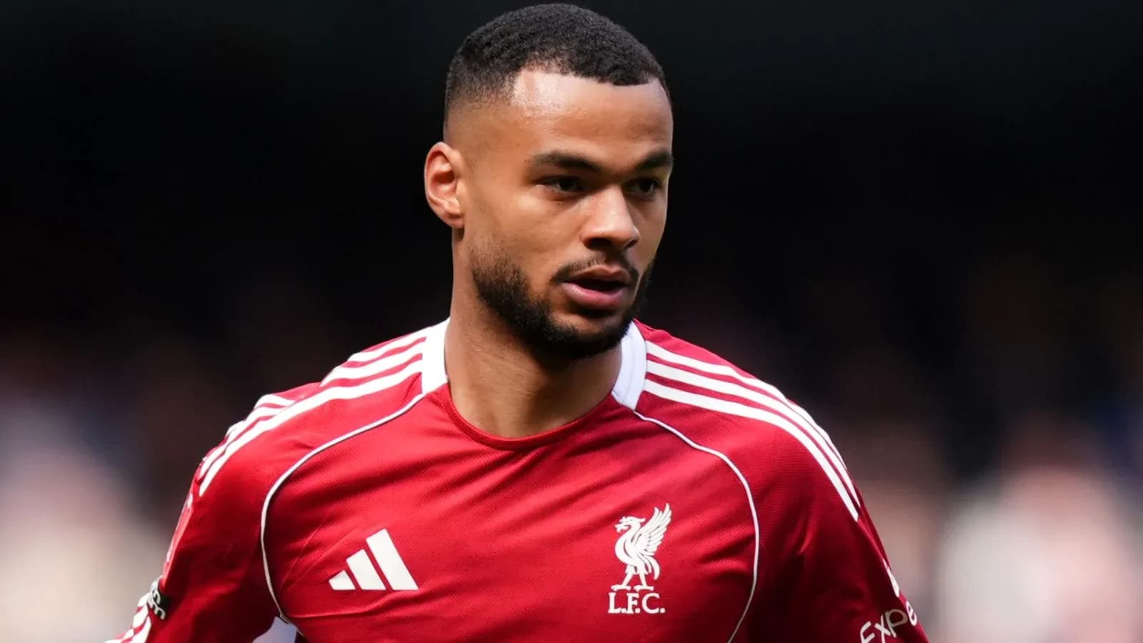 Jugador de Liverpool en uniforme rojo en el campo Jugador de Liverpool en uniforme rojo en el campo
