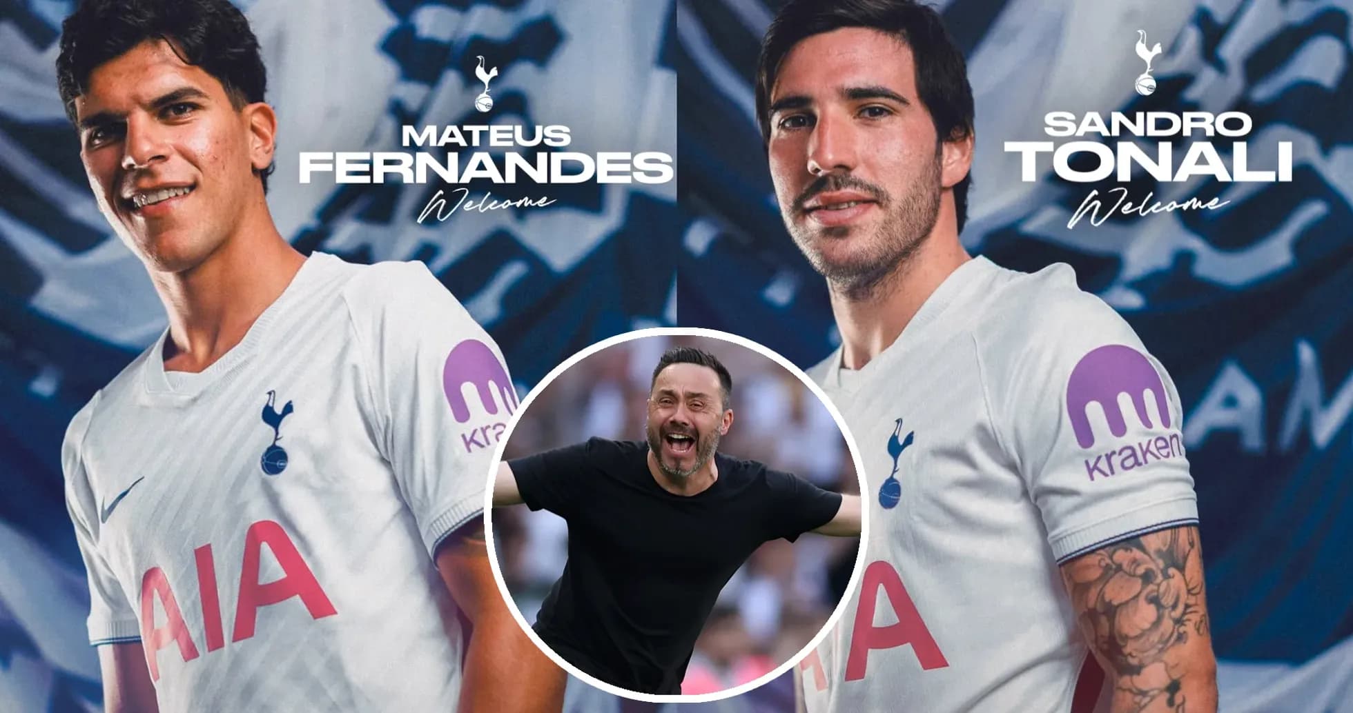 Mateus Fernandes y Sandro Tonali en presentación de Tottenham Mateus Fernandes y Sandro Tonali en presentación de Tottenham