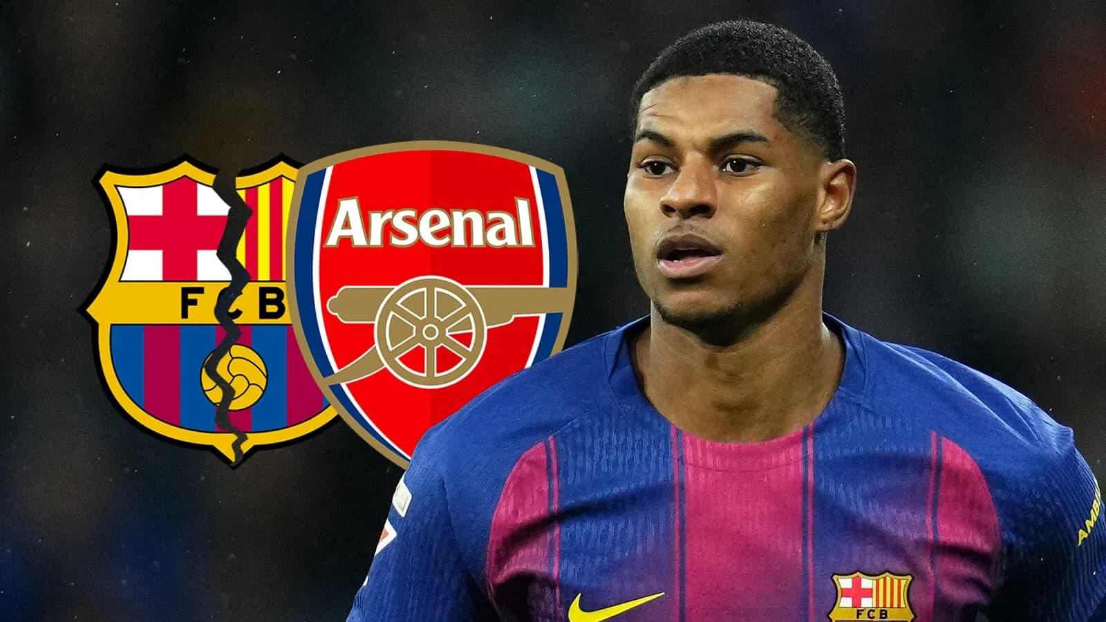 Jugador de fútbol con logotipos de Barça y Arsenal Jugador de fútbol con logotipos de Barça y Arsenal