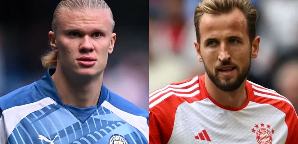Erling Haaland y Harry Kane en sus uniformes de equipo Erling Haaland y Harry Kane en sus uniformes de equipo