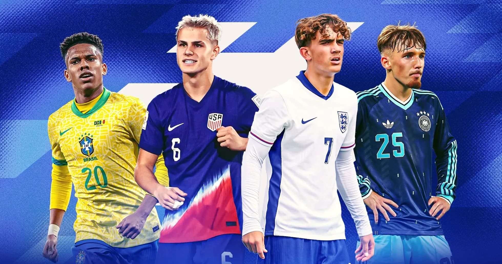 Jugadores de Brasil, EE. UU., Inglaterra y Alemania Jugadores de Brasil, EE. UU., Inglaterra y Alemania