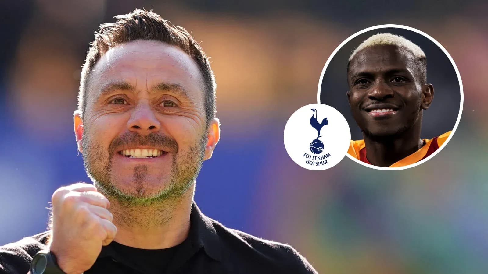 Entrenador sonriente de Tottenham Hotspur con jugador destacado Entrenador sonriente de Tottenham Hotspur con jugador destacado