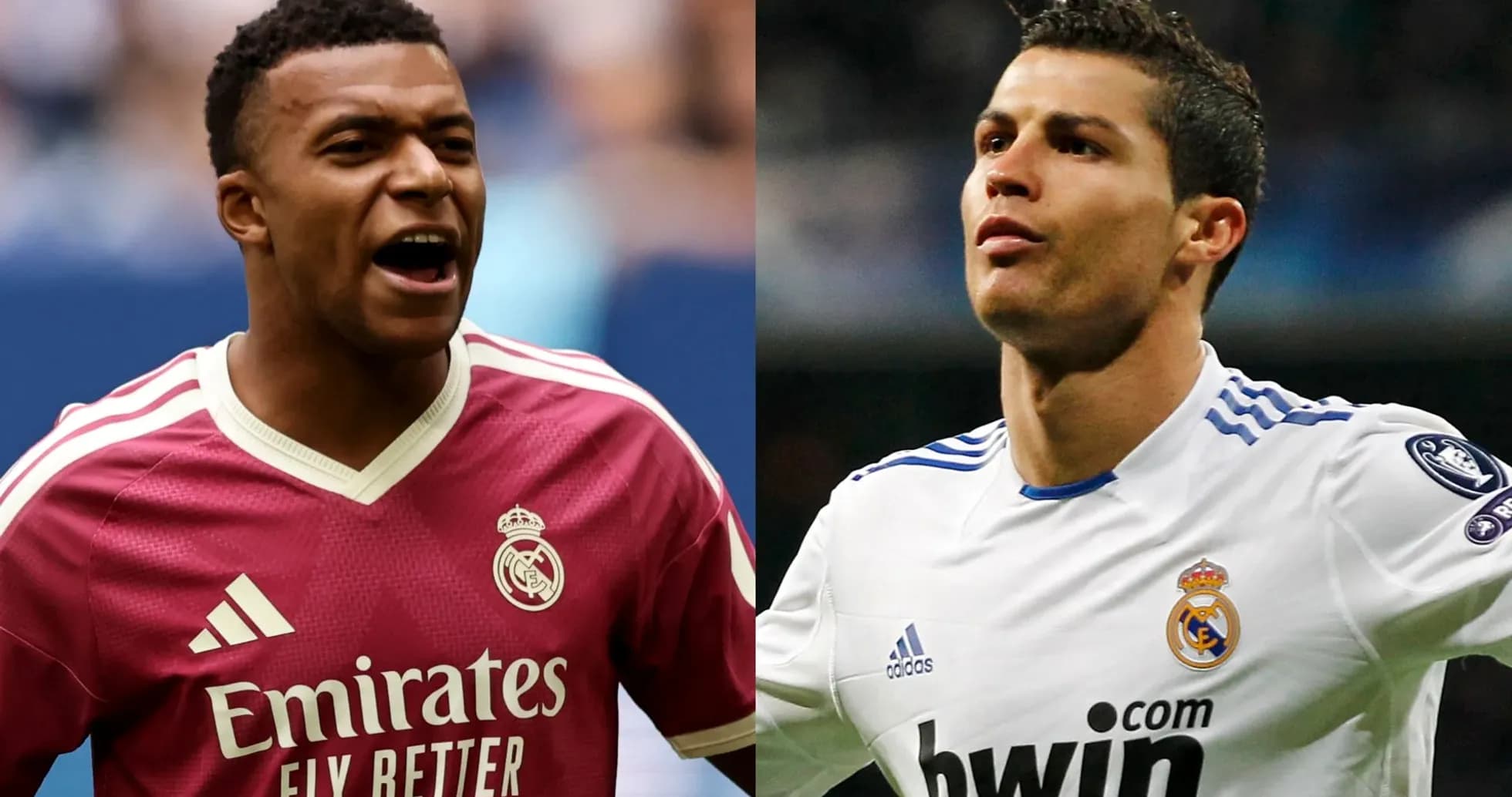 Mbappé y Cristiano Ronaldo en camisetas del Real Madrid Mbappé y Cristiano Ronaldo en camisetas del Real Madrid
